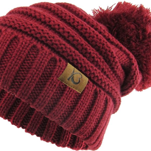 KBETHOS Accessories - Burgundy Pom Pom Knit Beanie